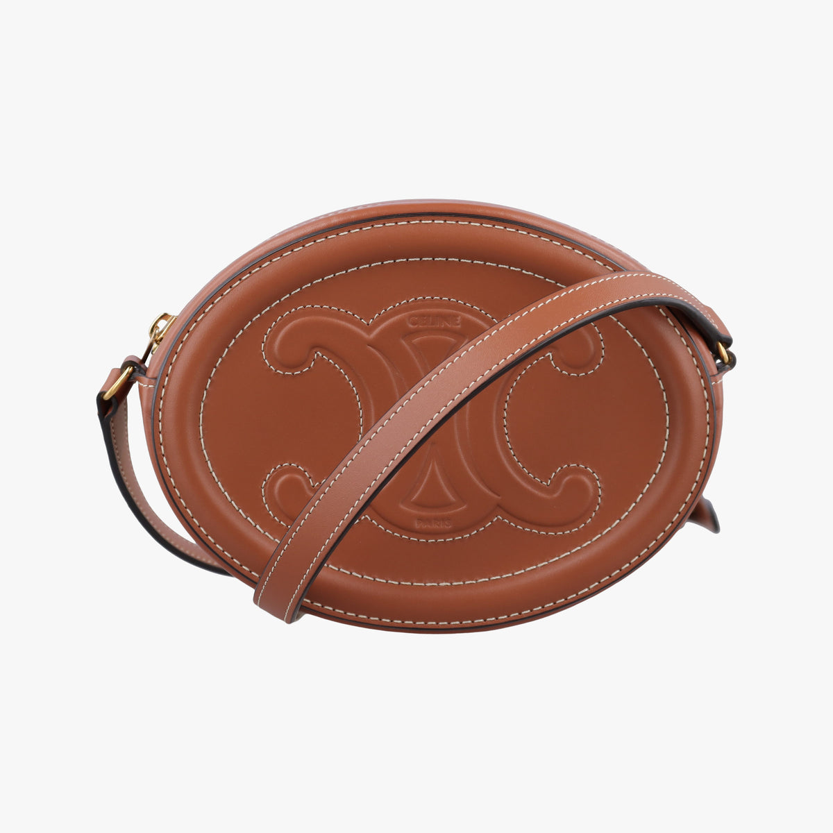 Secondhand Celine Oval Purse Cuir Triomphe Brown Leather  shoulderbag | stylenewstar