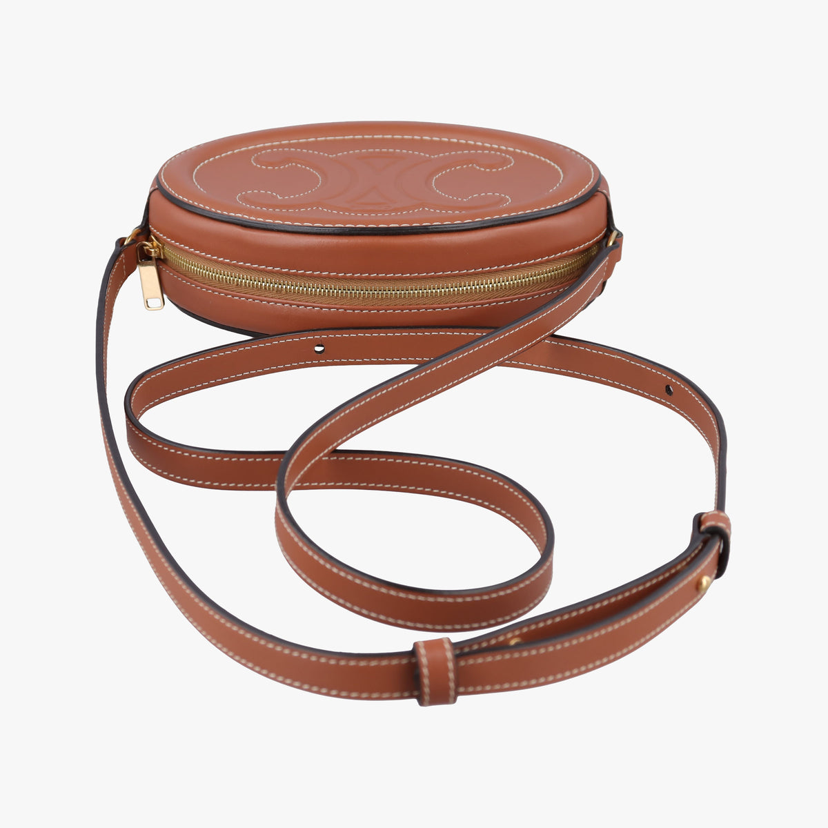 Secondhand Celine Oval Purse Cuir Triomphe Brown Leather  shoulderbag | stylenewstar
