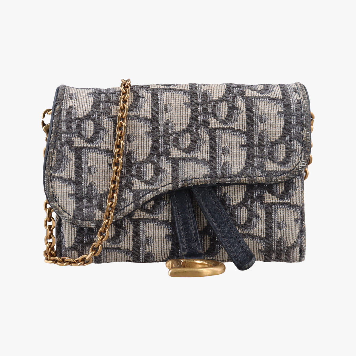 Pre-owned Christian Dior Saddle Navy×Gray jacquard×Leather  shoulderbag | stylenewstar