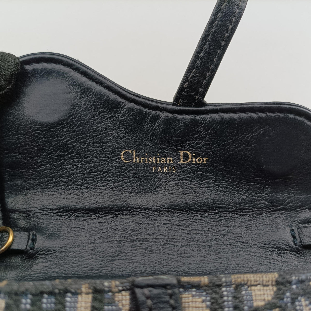 Pre-owned Christian Dior Saddle Navy×Gray jacquard×Leather  shoulderbag | stylenewstar