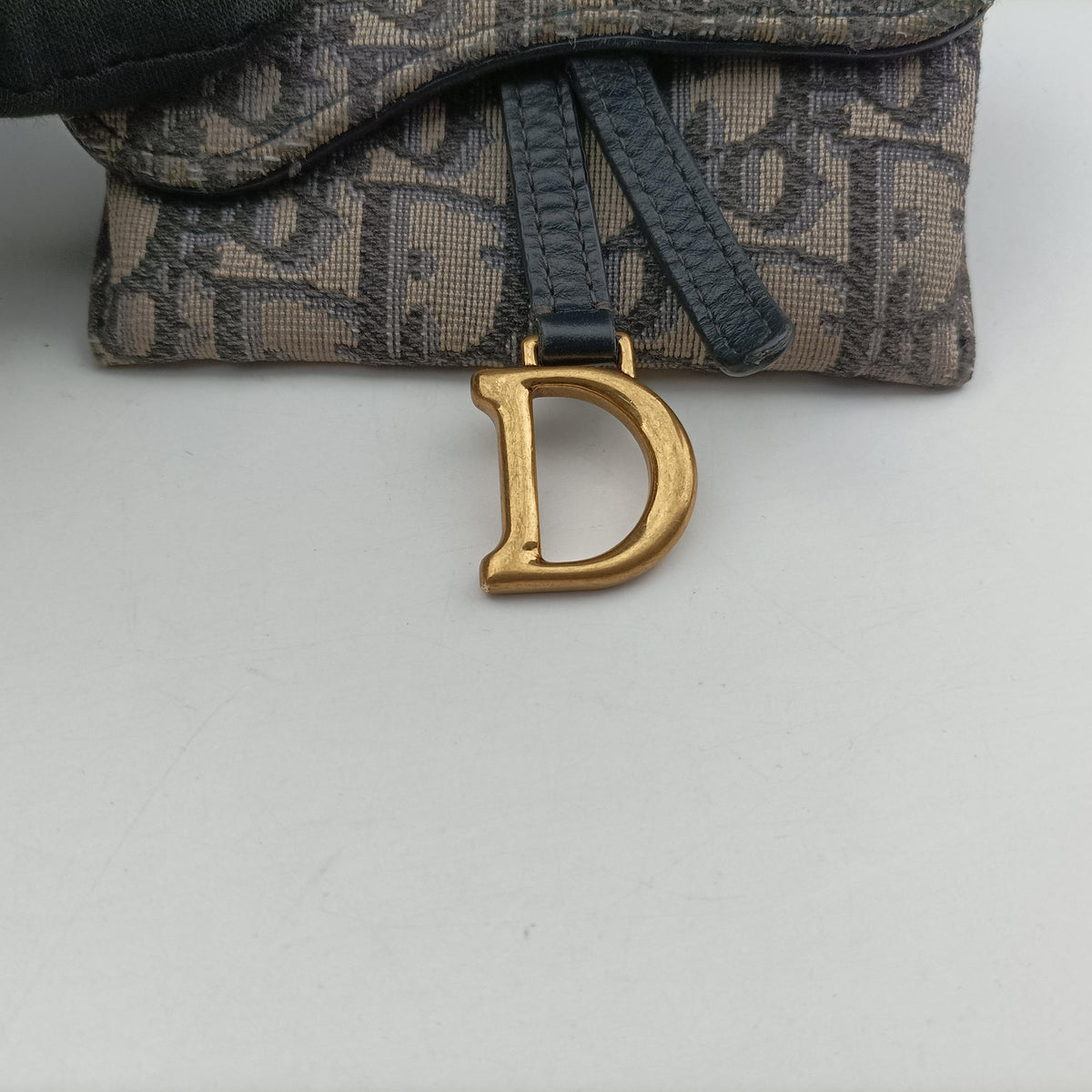 Pre-owned Christian Dior Saddle Navy×Gray jacquard×Leather  shoulderbag | stylenewstar