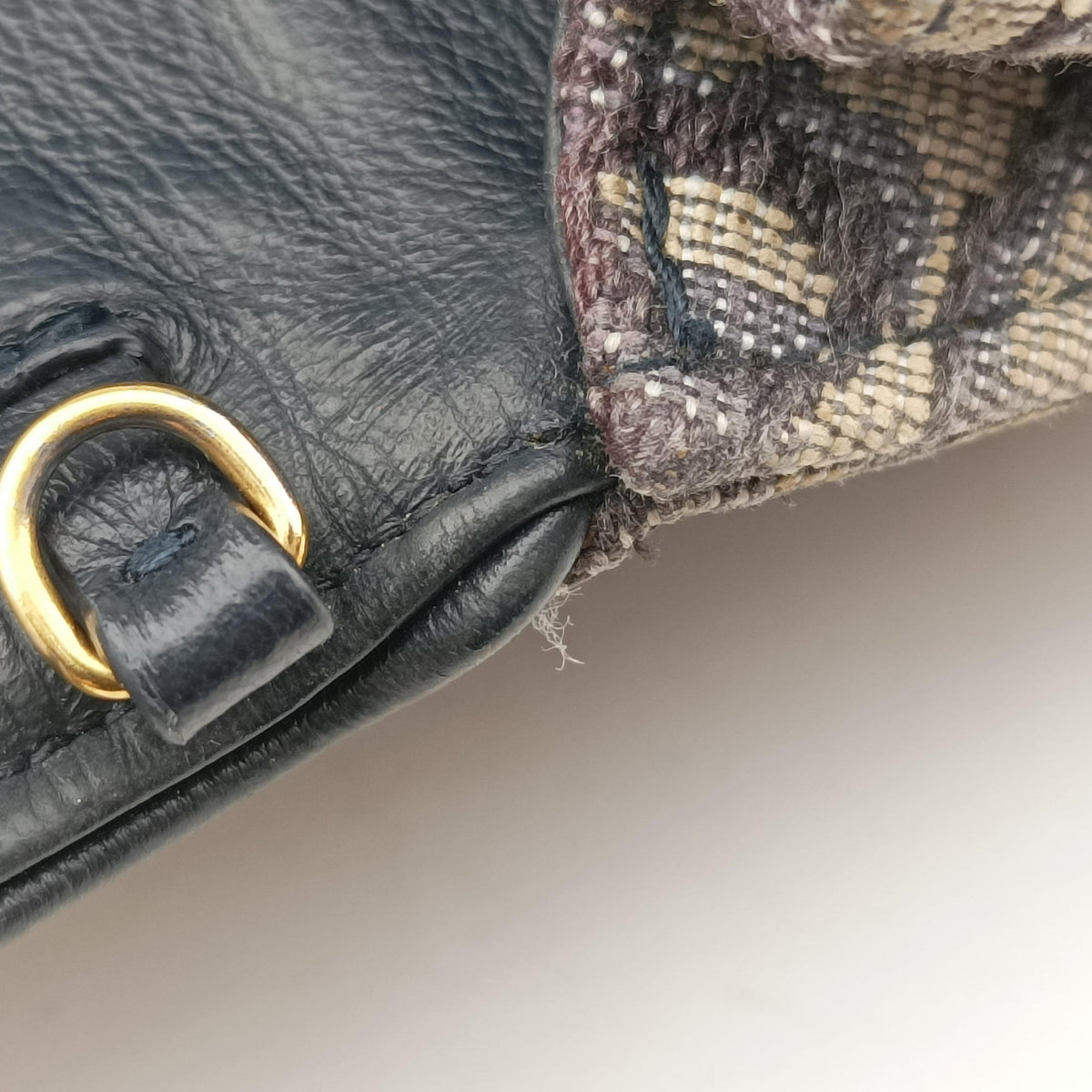 Pre-owned Christian Dior Saddle Navy×Gray jacquard×Leather  shoulderbag | stylenewstar
