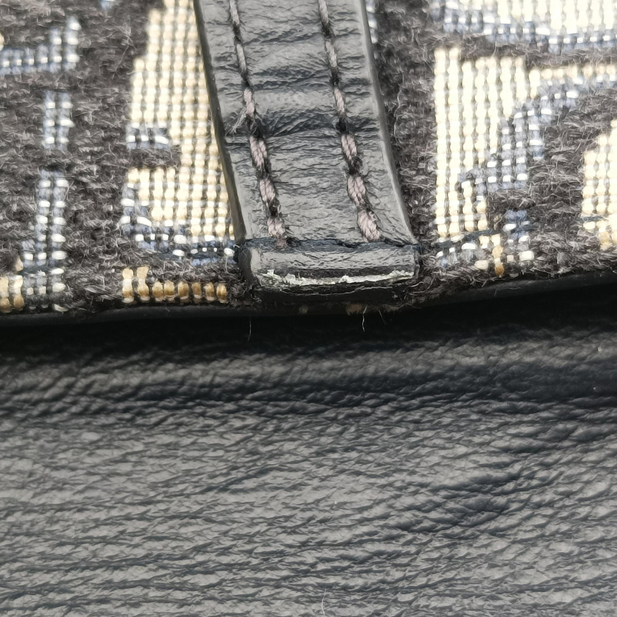 Pre-owned Christian Dior Saddle Navy×Gray jacquard×Leather  shoulderbag | stylenewstar