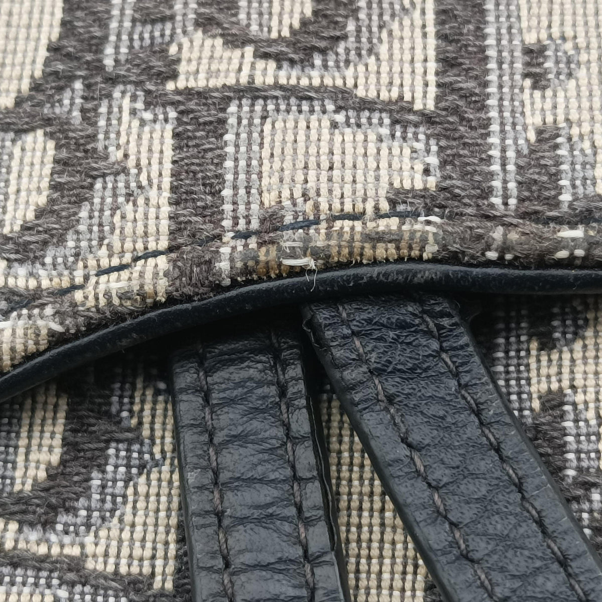 Pre-owned Christian Dior Saddle Navy×Gray jacquard×Leather  shoulderbag | stylenewstar