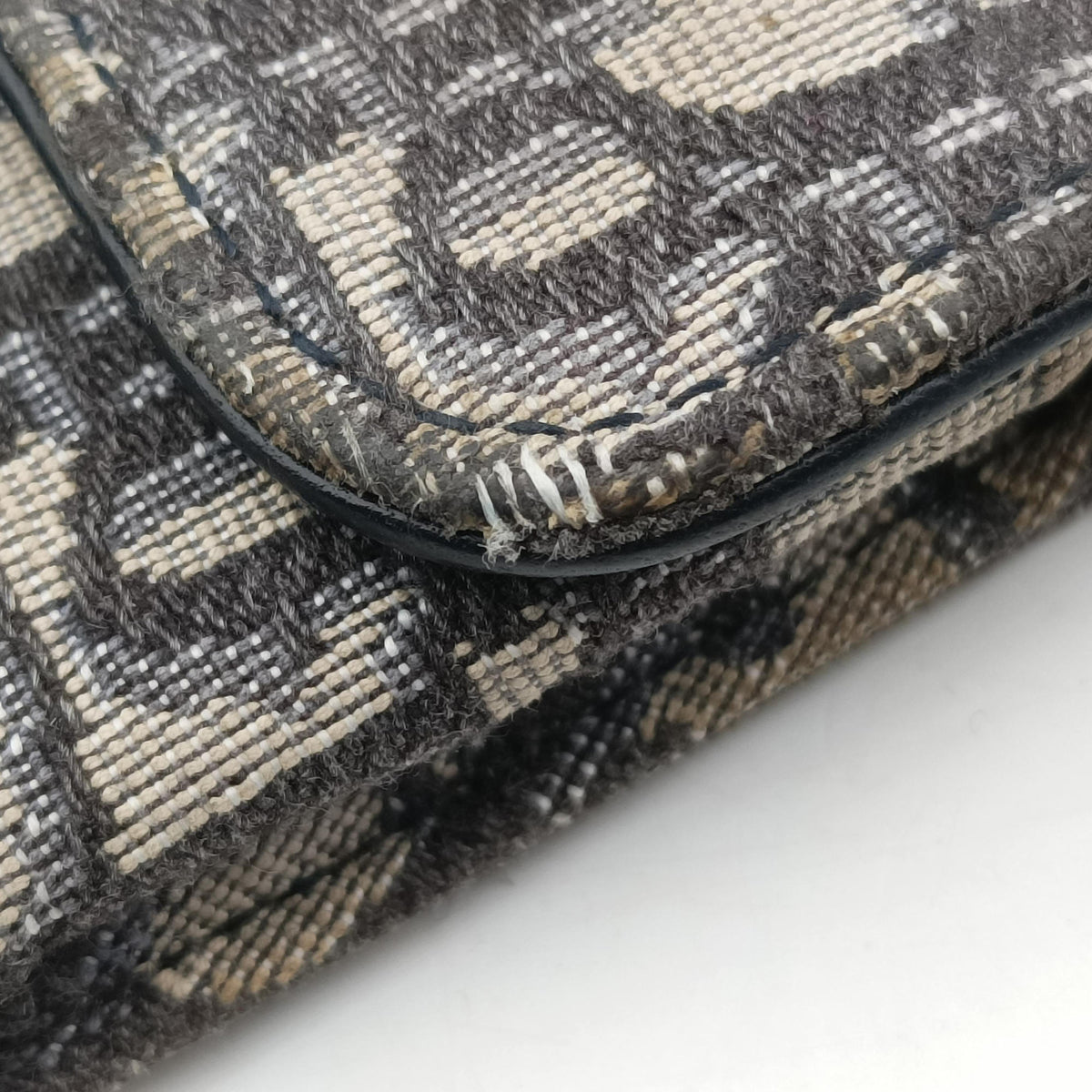 Pre-owned Christian Dior Saddle Navy×Gray jacquard×Leather  shoulderbag | stylenewstar