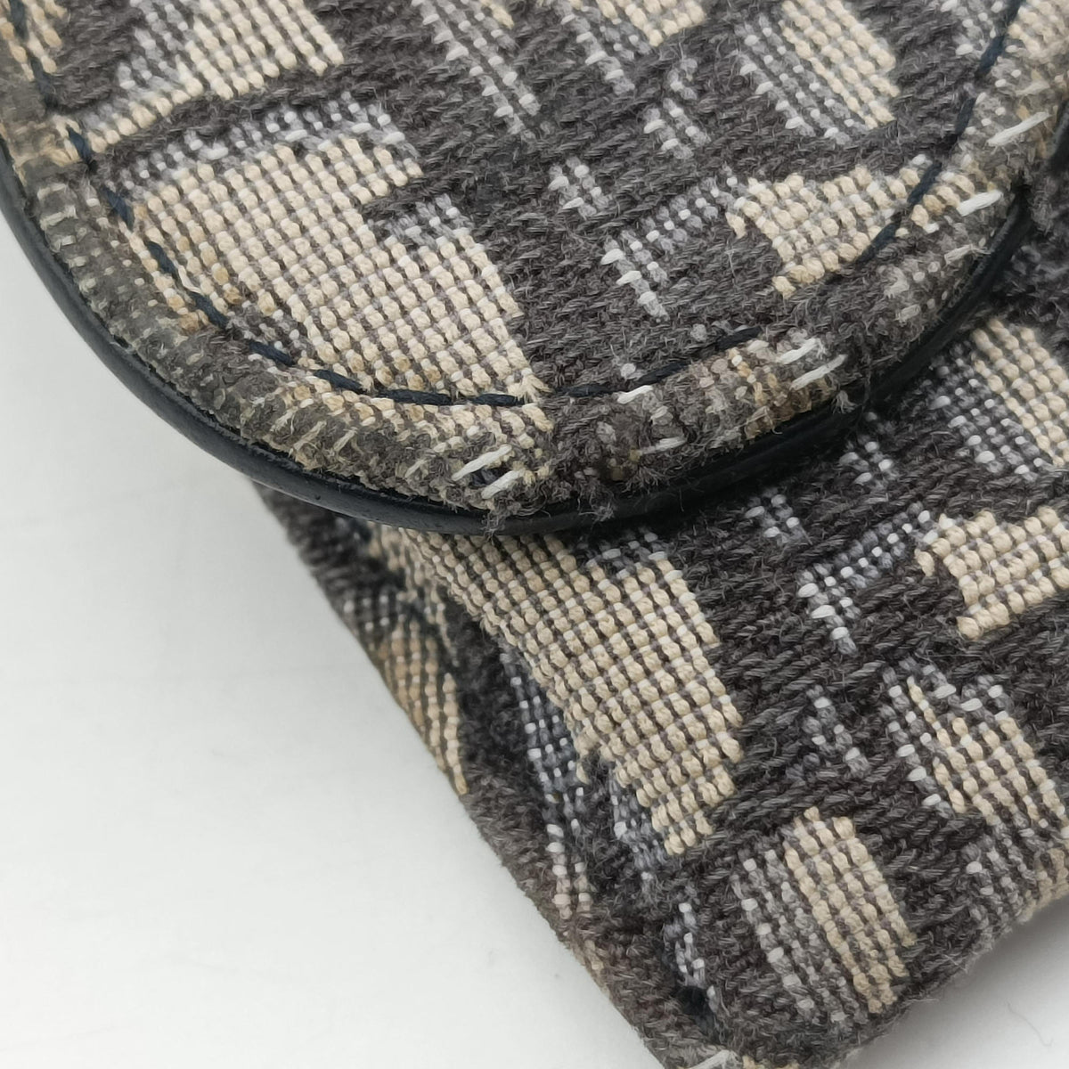 Pre-owned Christian Dior Saddle Navy×Gray jacquard×Leather  shoulderbag | stylenewstar
