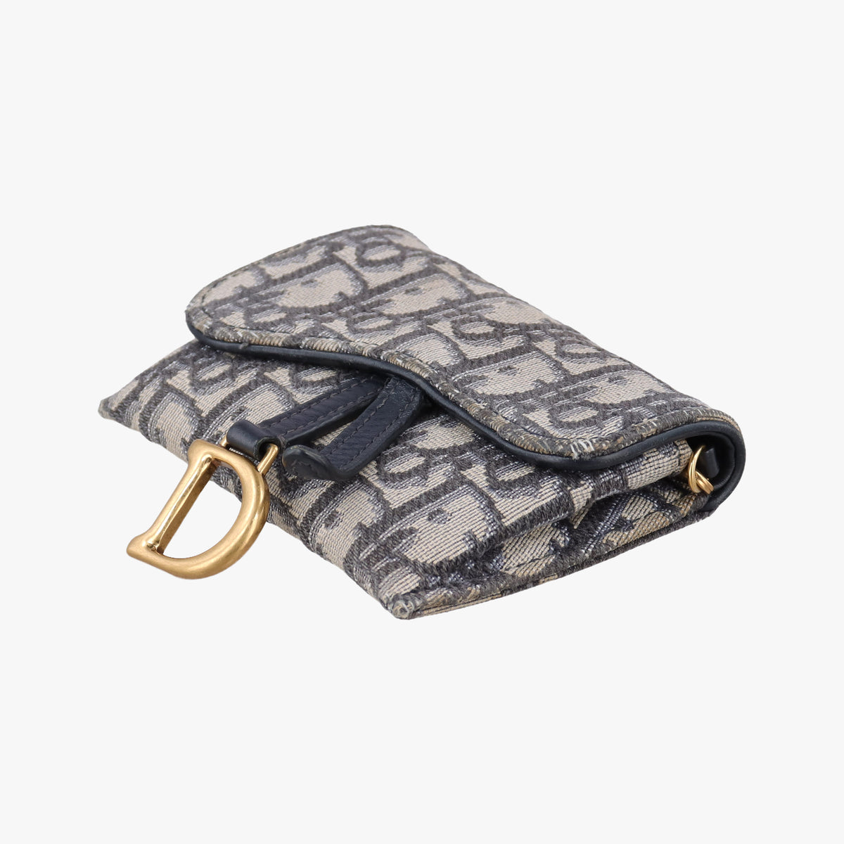 Pre-owned Christian Dior Saddle Navy×Gray jacquard×Leather  shoulderbag | stylenewstar
