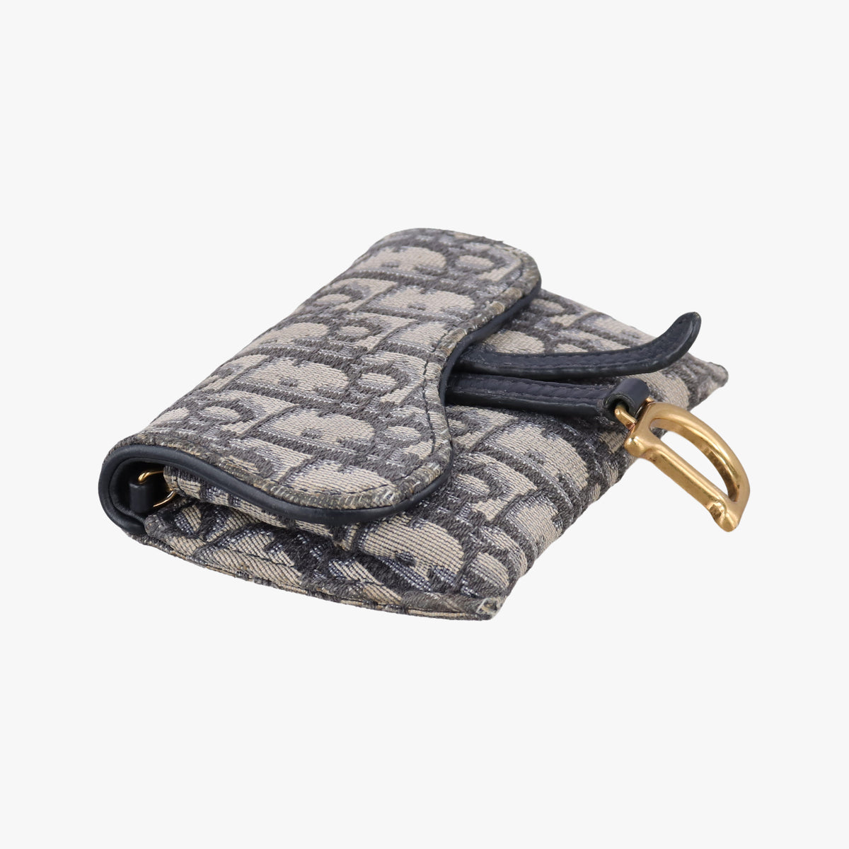 Pre-owned Christian Dior Saddle Navy×Gray jacquard×Leather  shoulderbag | stylenewstar