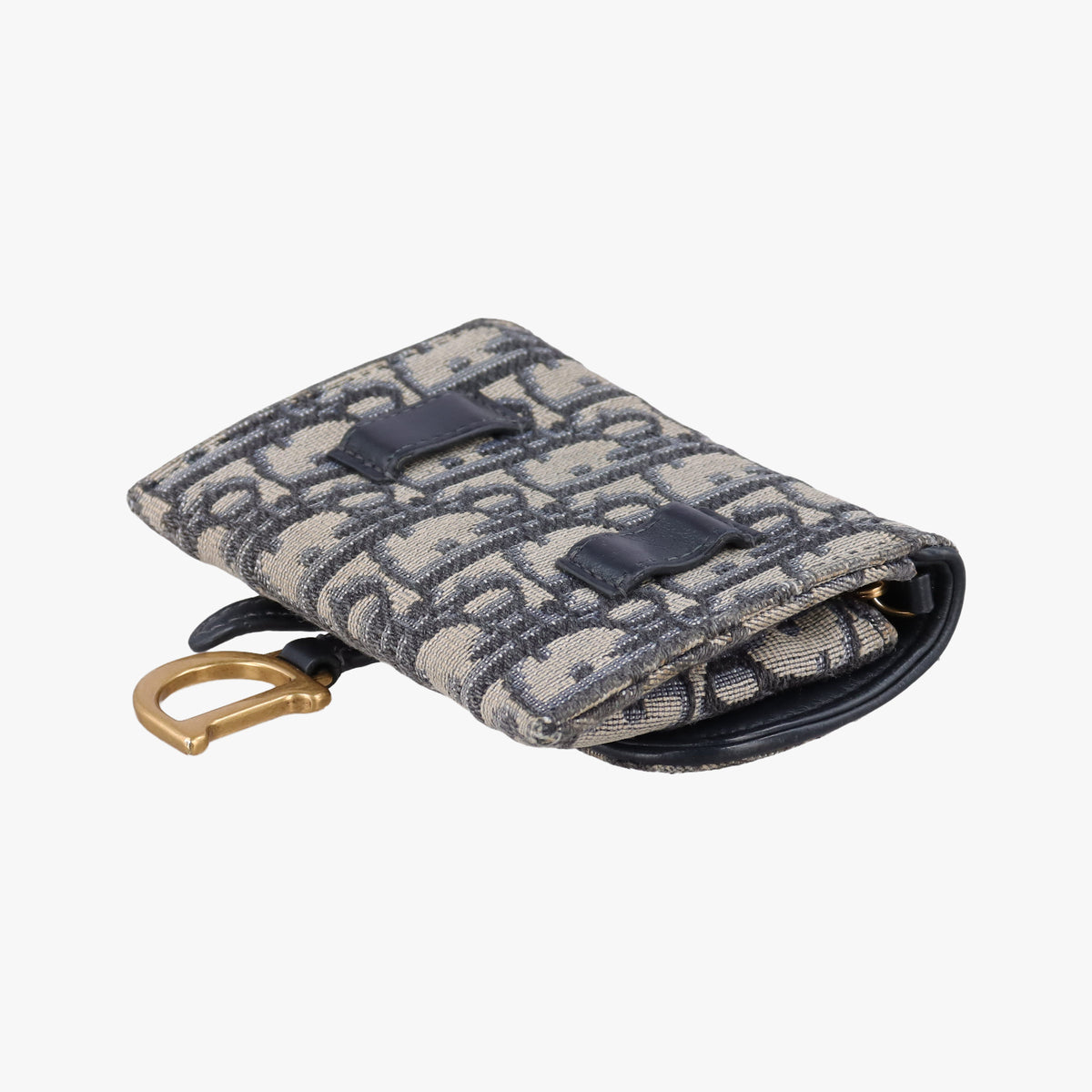 Pre-owned Christian Dior Saddle Navy×Gray jacquard×Leather  shoulderbag | stylenewstar