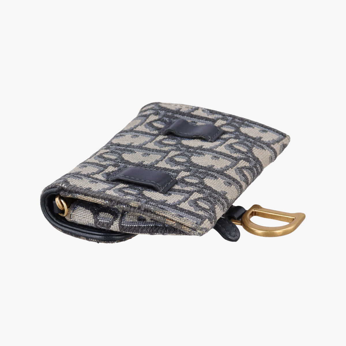 Pre-owned Christian Dior Saddle Navy×Gray jacquard×Leather  shoulderbag | stylenewstar