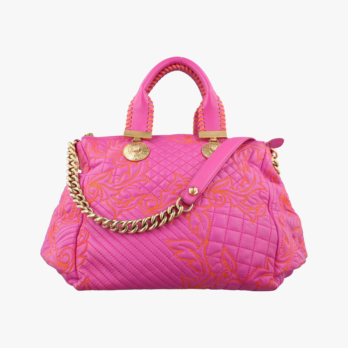 Pre-owned VERSACE Barocco Quilted Vanitas Pink Leather  shoulderbag | stylenewstar