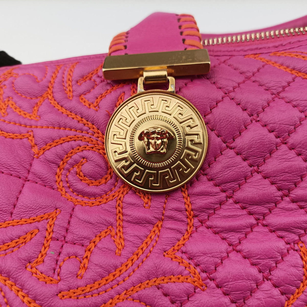 Pre-owned VERSACE Barocco Quilted Vanitas Pink Leather  shoulderbag | stylenewstar