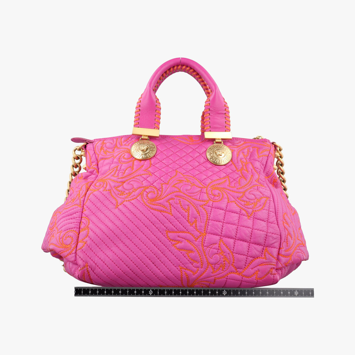 Pre-owned VERSACE Barocco Quilted Vanitas Pink Leather  shoulderbag | stylenewstar
