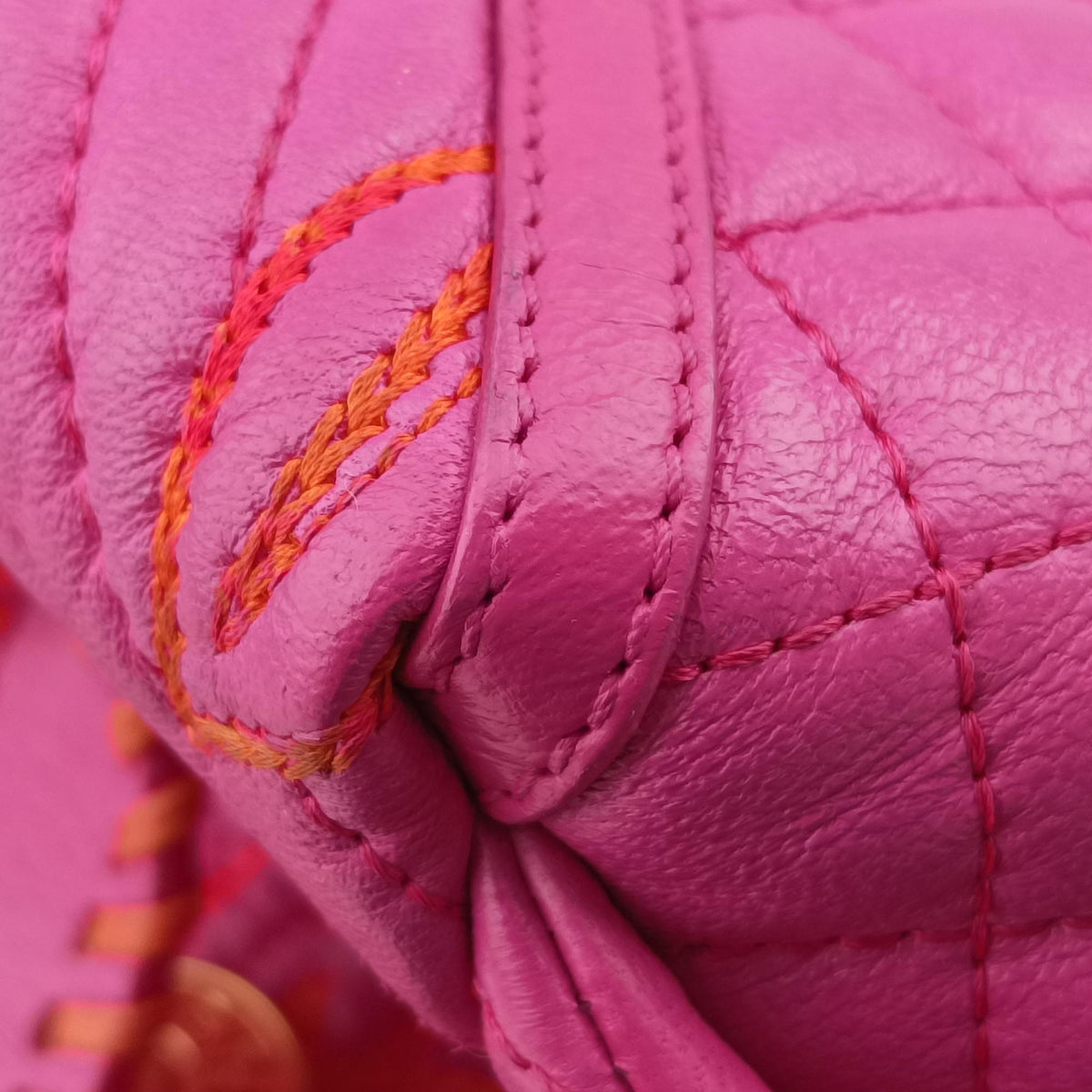 Pre-owned VERSACE Barocco Quilted Vanitas Pink Leather  shoulderbag | stylenewstar