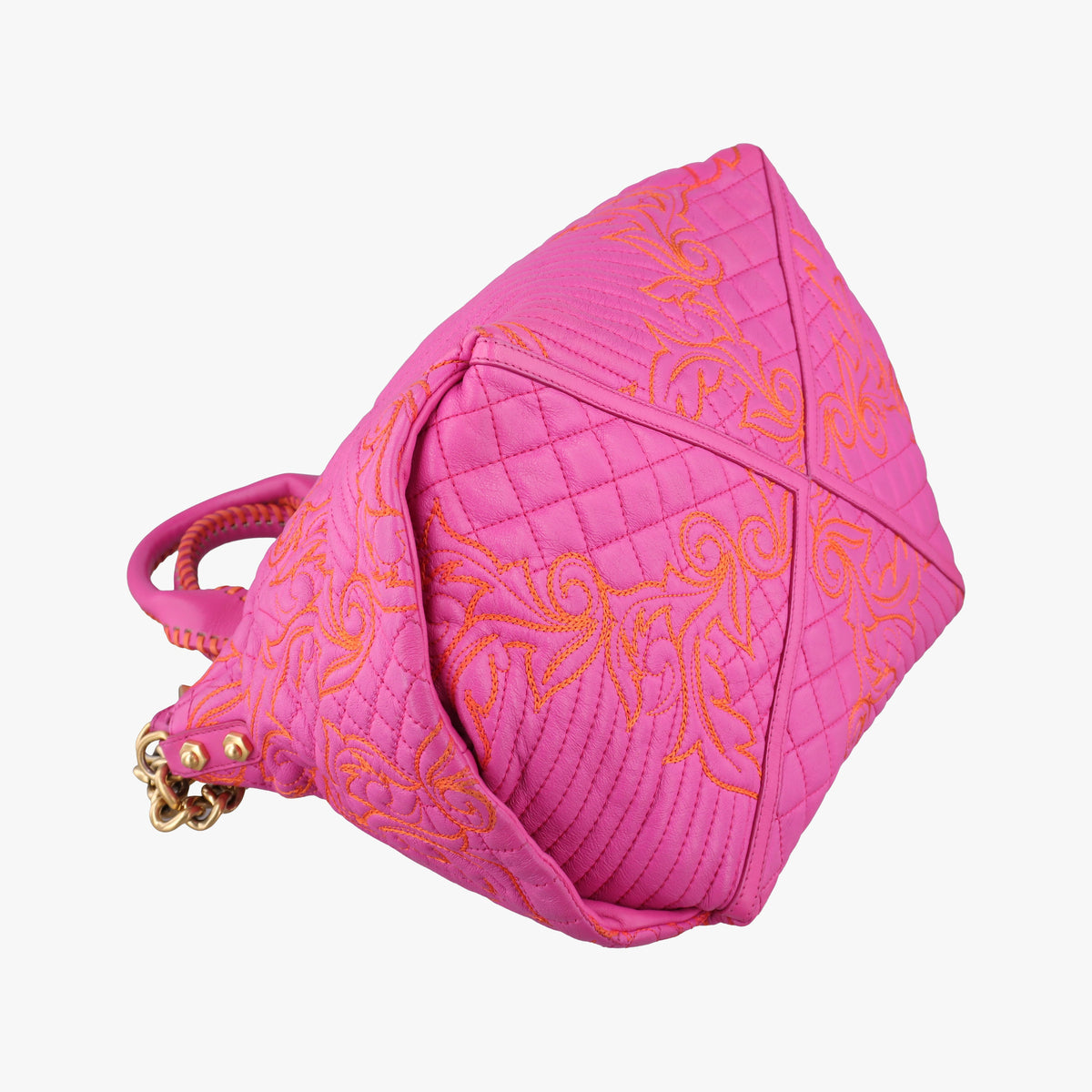 Pre-owned VERSACE Barocco Quilted Vanitas Pink Leather  shoulderbag | stylenewstar