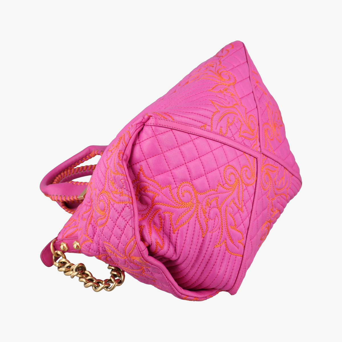 Pre-owned VERSACE Barocco Quilted Vanitas Pink Leather  shoulderbag | stylenewstar