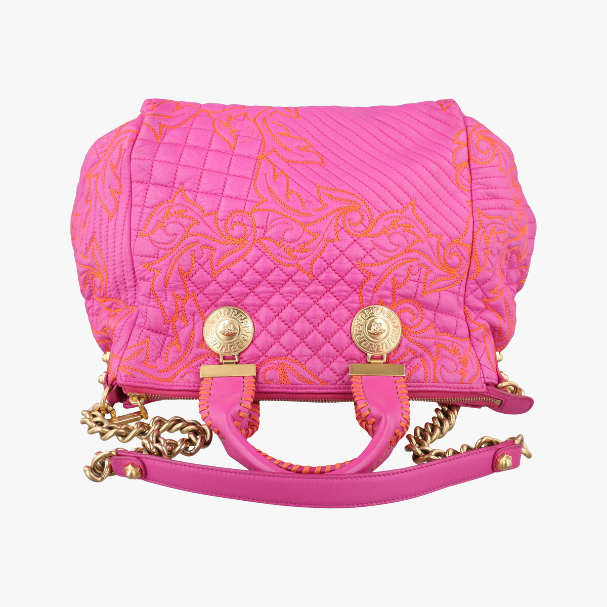 Pre-owned VERSACE Barocco Quilted Vanitas Pink Leather  shoulderbag | stylenewstar