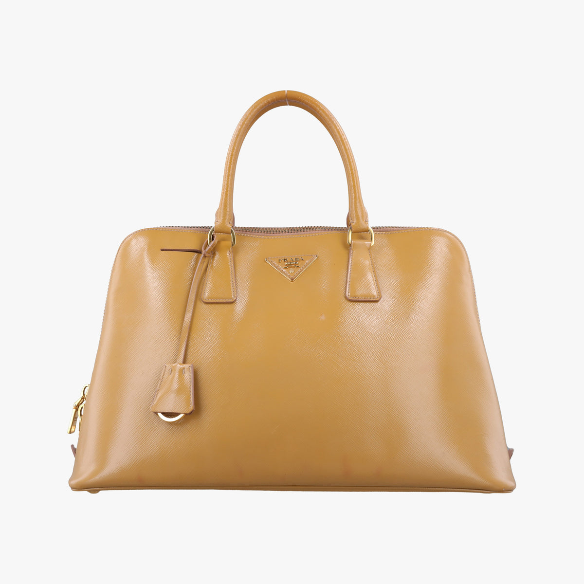 Pre-owned Prada Promenade Beige Patent SAFFIANO Leather BN2558 handbag | stylenewstar