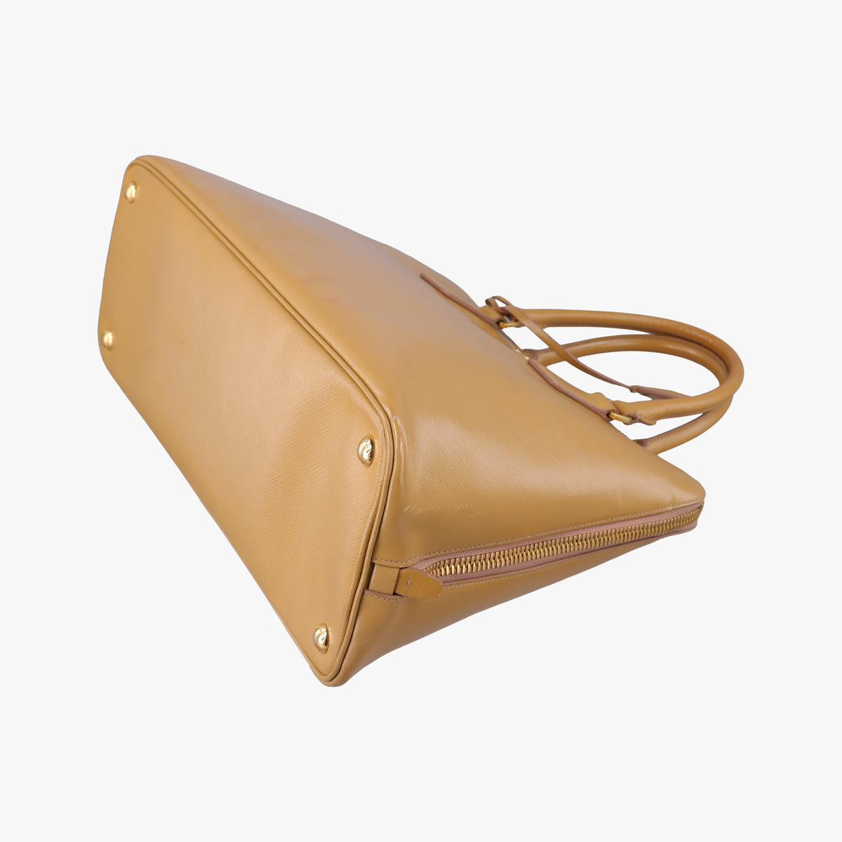 Pre-owned Prada Promenade Beige Patent SAFFIANO Leather BN2558 handbag | stylenewstar