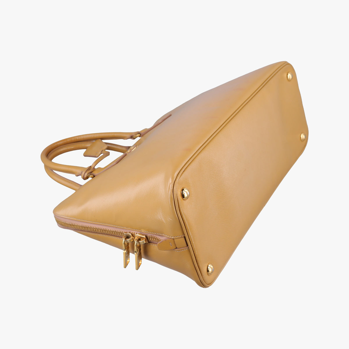 Pre-owned Prada Promenade Beige Patent SAFFIANO Leather BN2558 handbag | stylenewstar