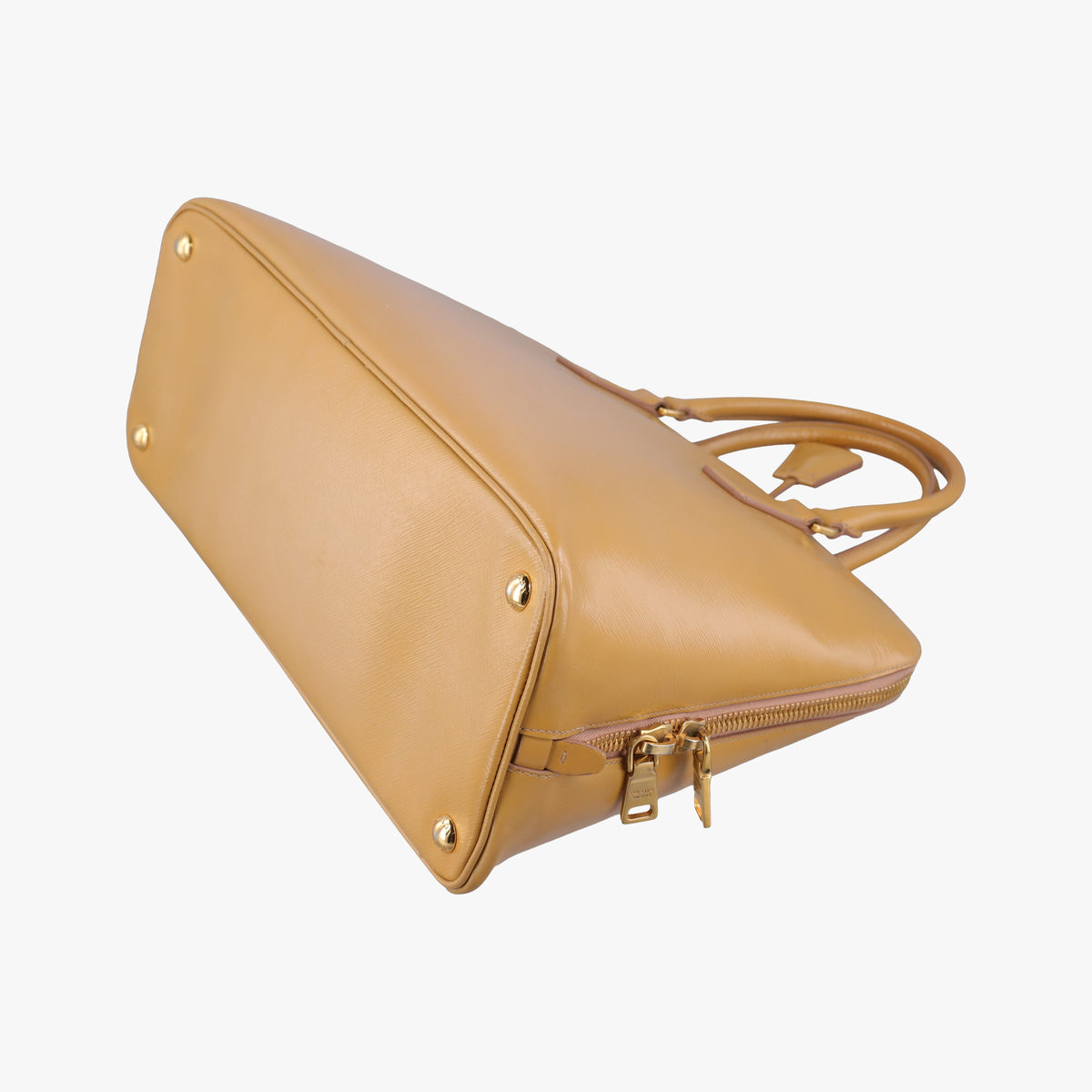 Pre-owned Prada Promenade Beige Patent SAFFIANO Leather BN2558 handbag | stylenewstar