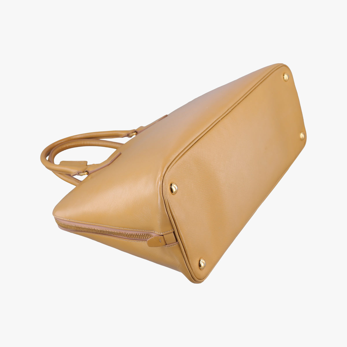 Pre-owned Prada Promenade Beige Patent SAFFIANO Leather BN2558 handbag | stylenewstar