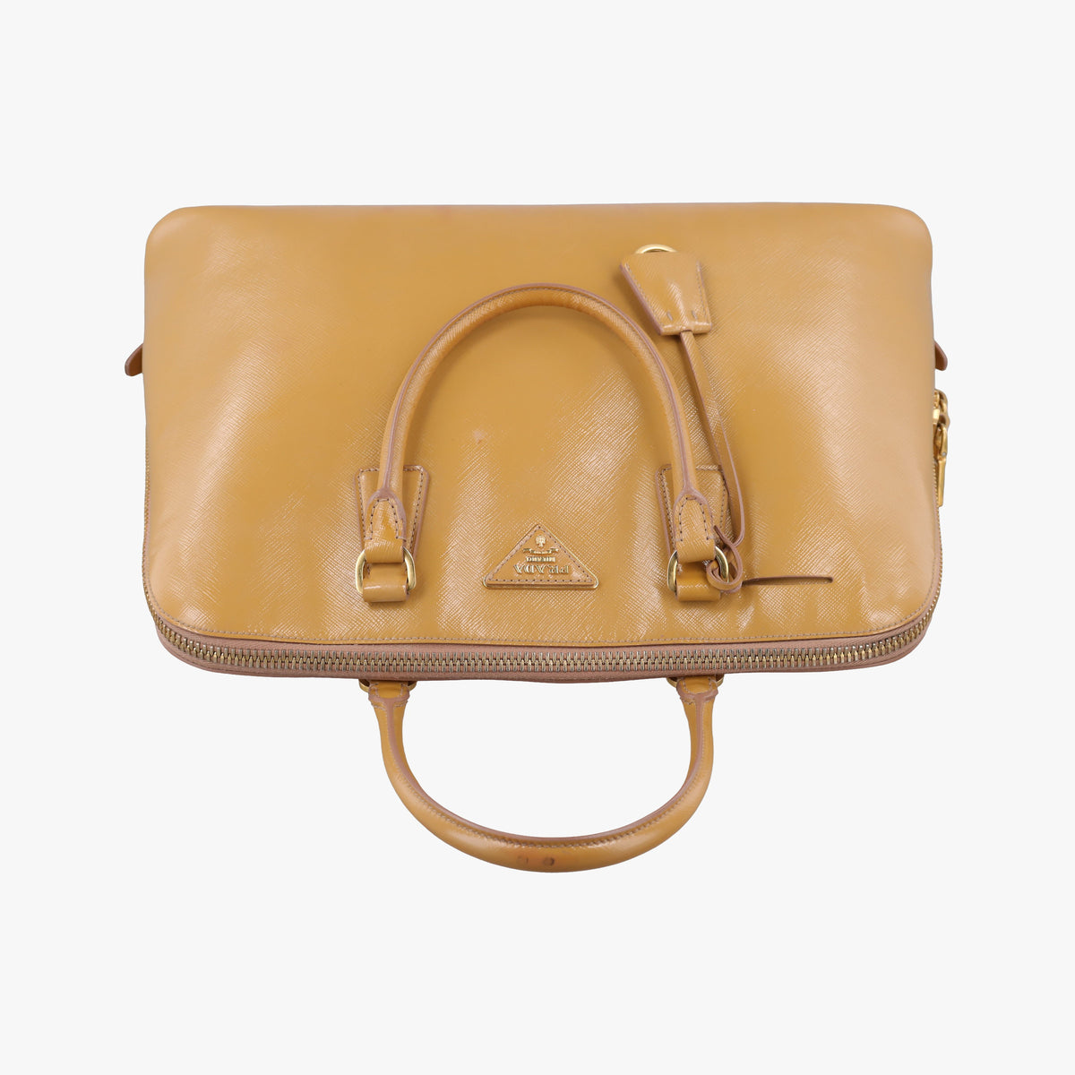 Pre-owned Prada Promenade Beige Patent SAFFIANO Leather BN2558 handbag | stylenewstar