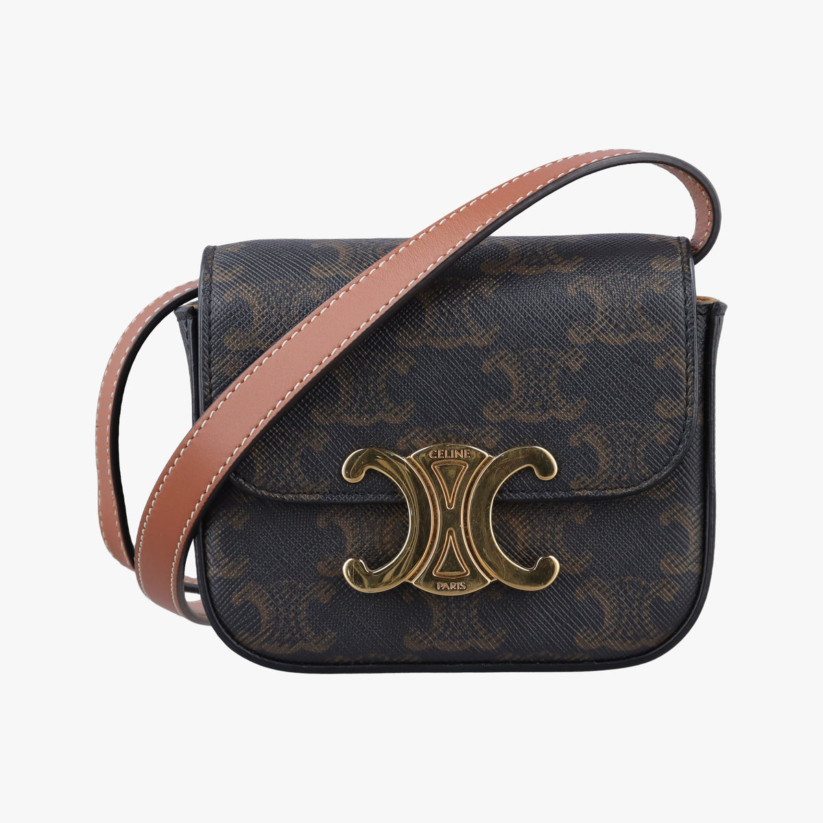 Pre-owned Celine Mini Triomphe Brown PVC coated canvas  shoulderbag | stylenewstar