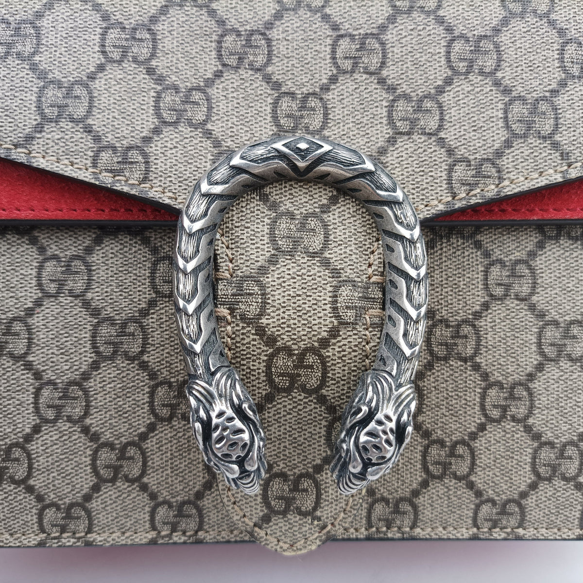 Pre-owned Gucci Dionysus beige×red PVC coated canvas × suede 400249 shoulderbag | stylenewstar