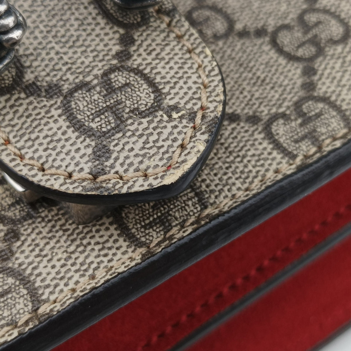 Pre-owned Gucci Dionysus beige×red PVC coated canvas × suede 400249 shoulderbag | stylenewstar