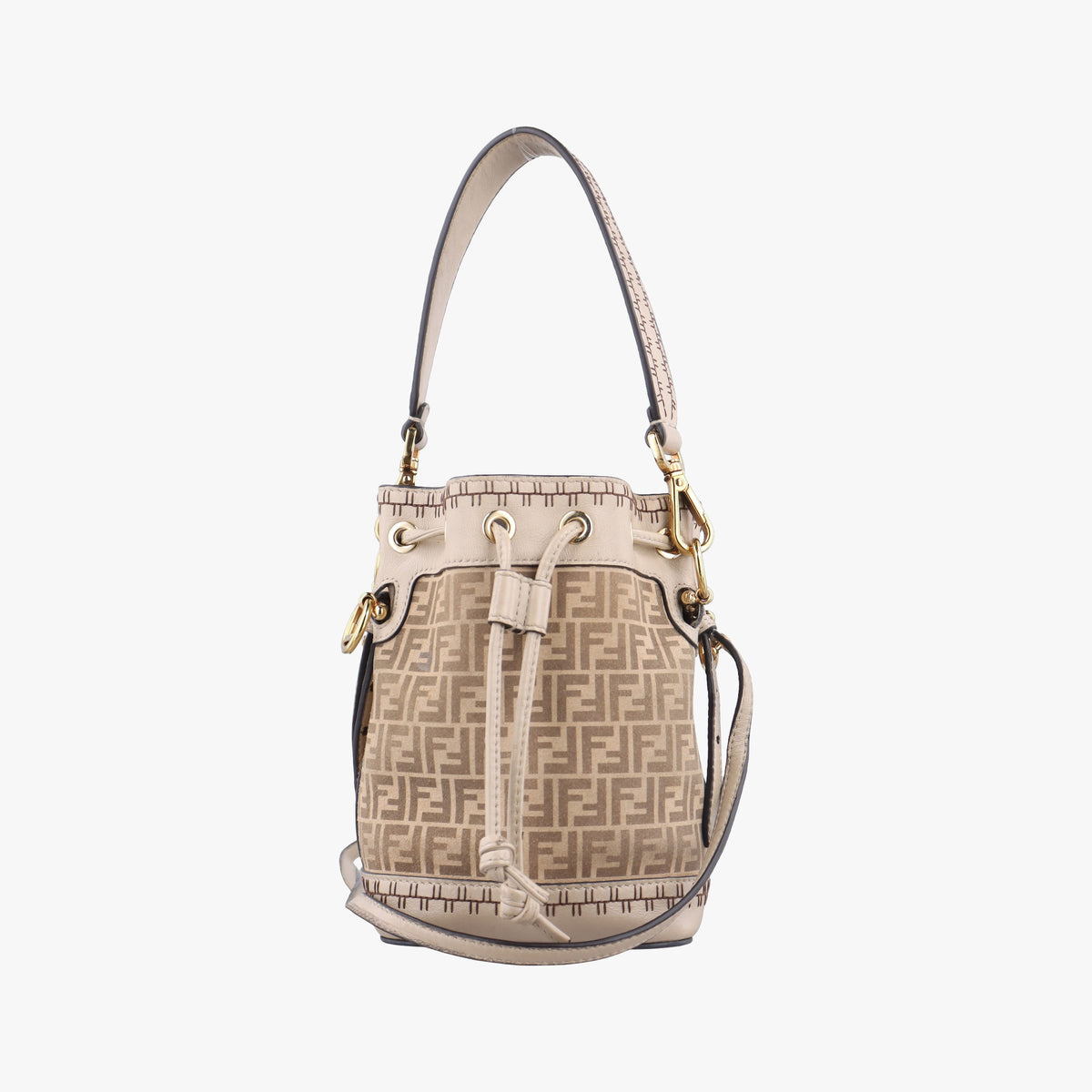 Secondhand Fendi Mon Tresor Mini Bucket Beige Leather × Suede 8BS010 shoulderbag | stylenewstar