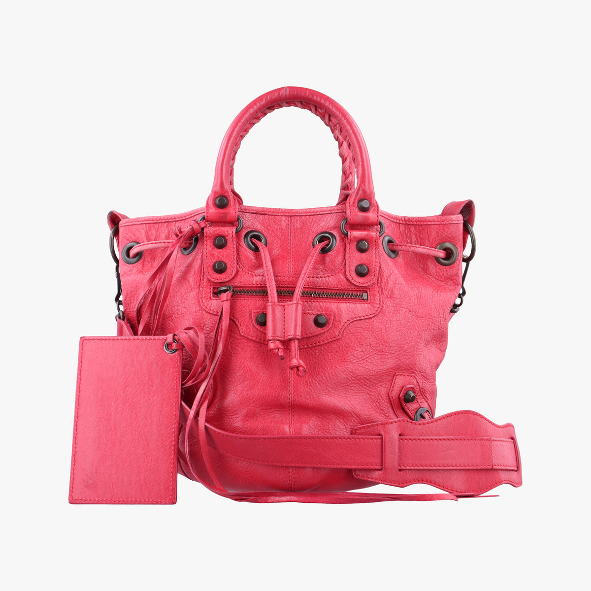 Pre-owned Balenciaga Electric Perforated Motorcycle City Red lambskin  shoulderbag | stylenewstar