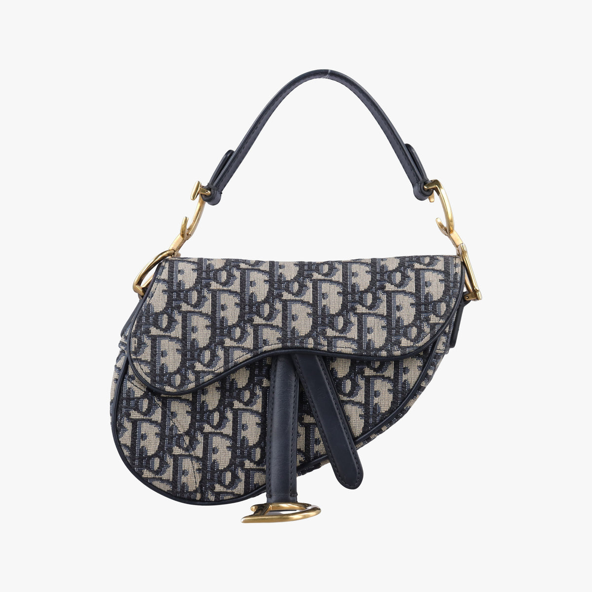 Pre-owned Christian Dior Saddle Navy Jacquard × Leather  handbag | stylenewstar