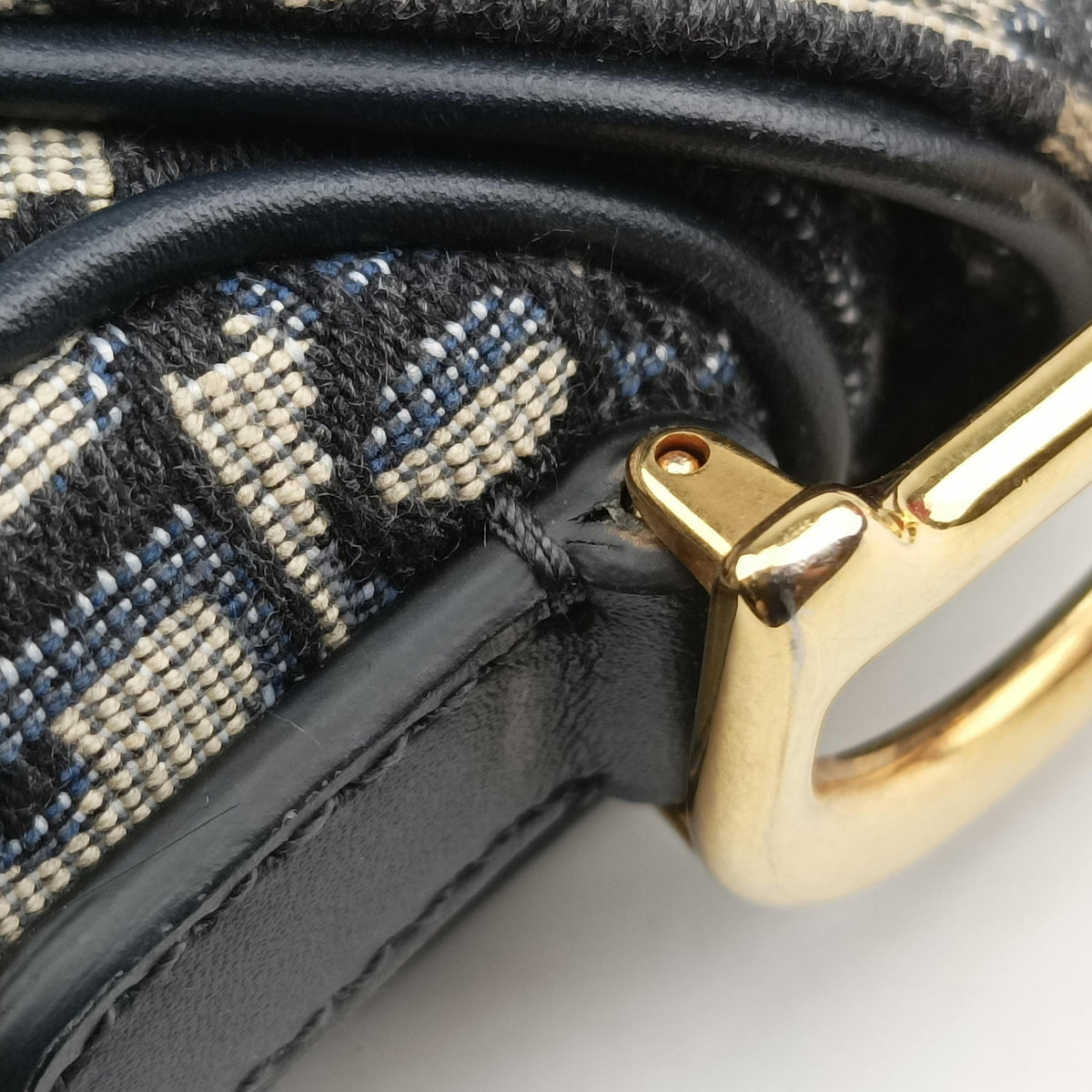 Pre-owned Christian Dior Saddle Navy Jacquard × Leather  handbag | stylenewstar