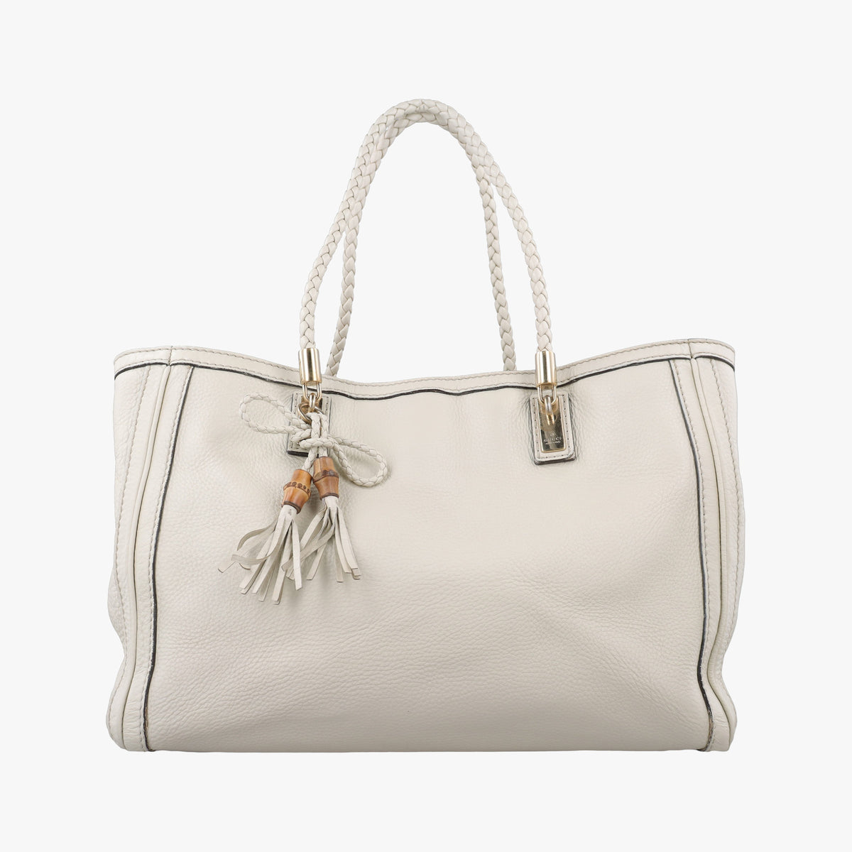 Pre-owned Gucci Bella Bamboo Tassel fringe White Leather 269945 handbag | stylenewstar