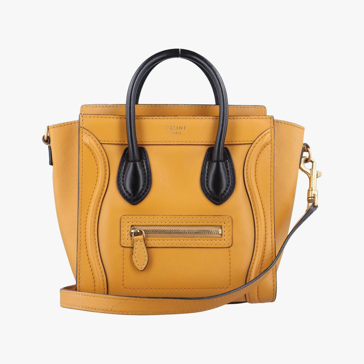 Pre-owned Celine luggage nano shopper Yellow×black Leather  shoulderbag | stylenewstar