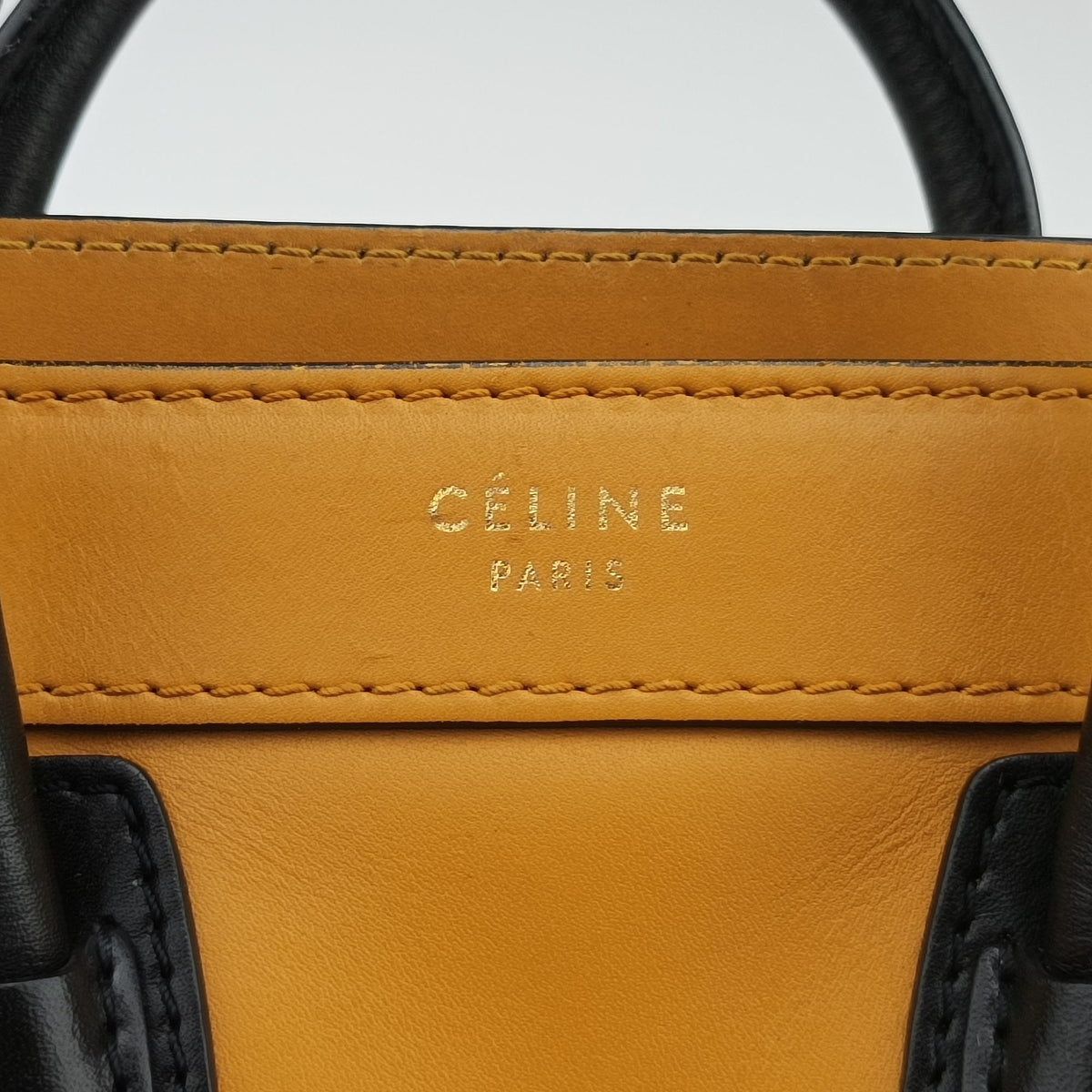 Pre-owned Celine luggage nano shopper Yellow×black Leather  shoulderbag | stylenewstar