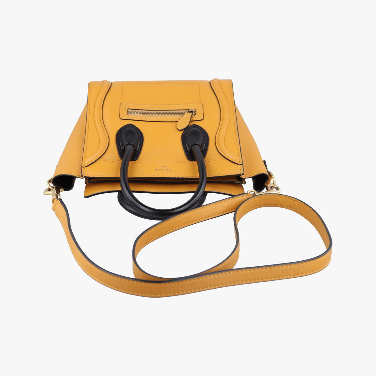 Pre-owned Celine luggage nano shopper Yellow×black Leather  shoulderbag | stylenewstar