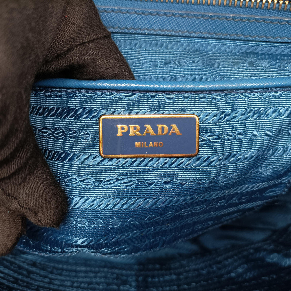 Pre-owned Prada Galleria Blue SAFFIANO Leather BN1786 handbag | stylenewstar