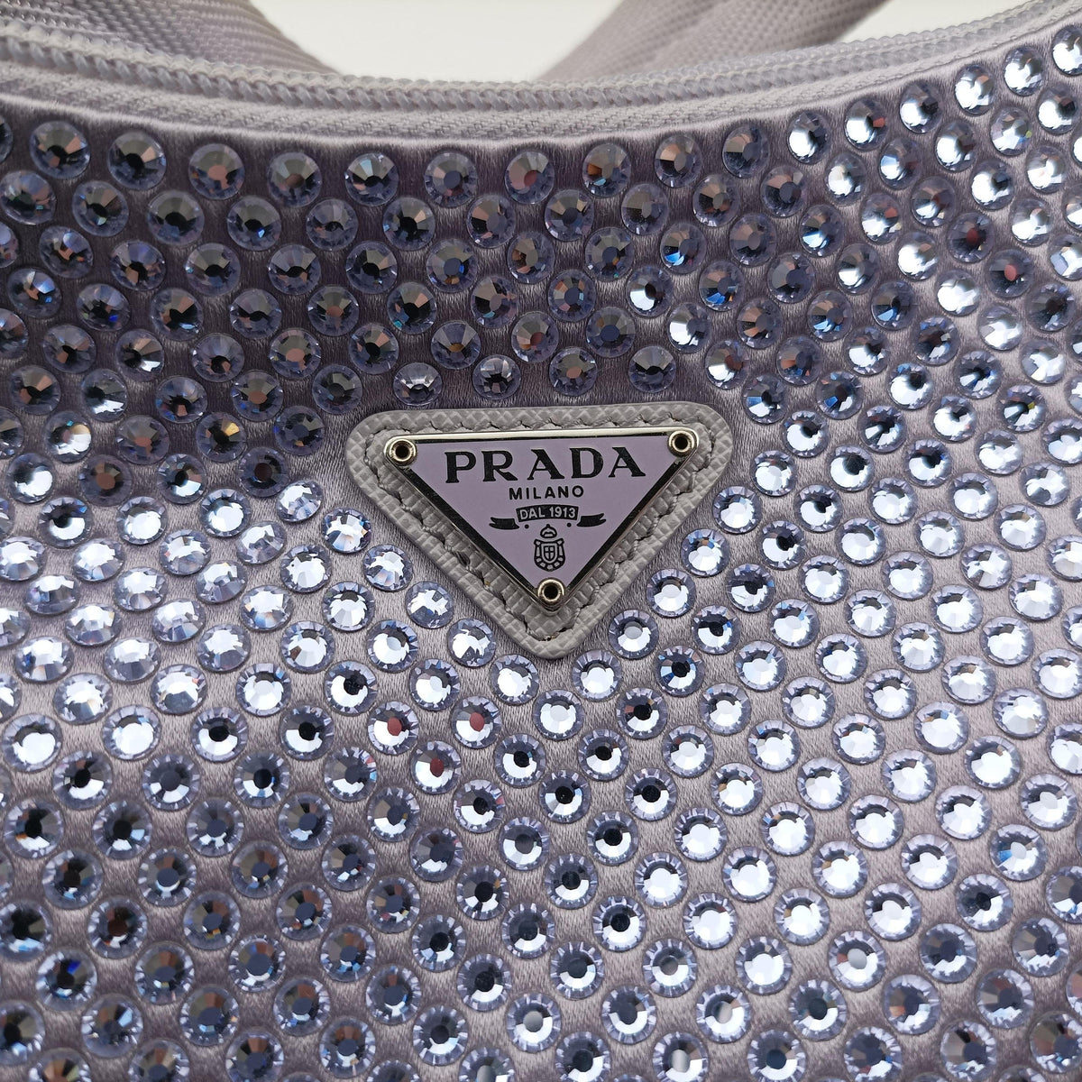 Pre-owned Prada Re-Edition 2000 Hobo Purple Satin×Rhinestones 1BC515 handbag | stylenewstar