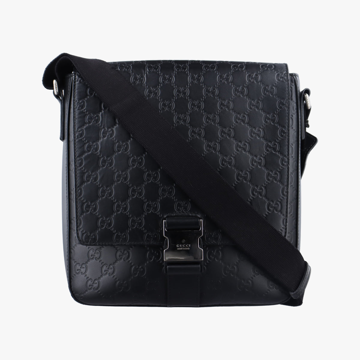 Pre-owned Gucci GG Plus GG Supreme Black Leather 406368 shoulderbag | stylenewstar