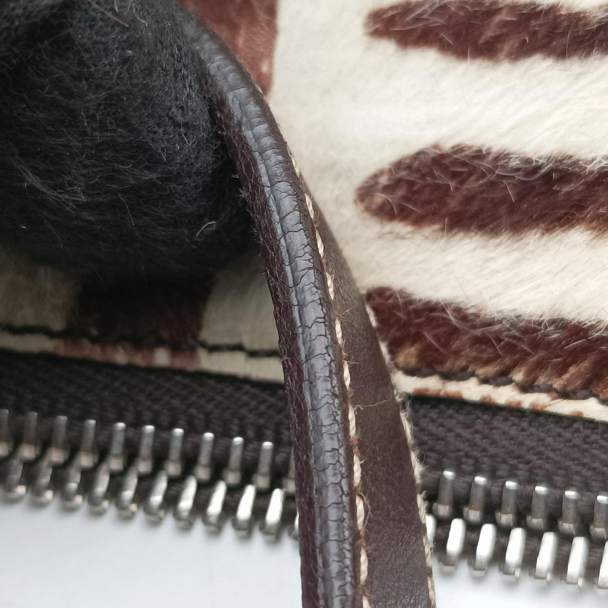 Secondhand Prada AnimalierZebra Print Brown×White Pony Hair  handbag | stylenewstar