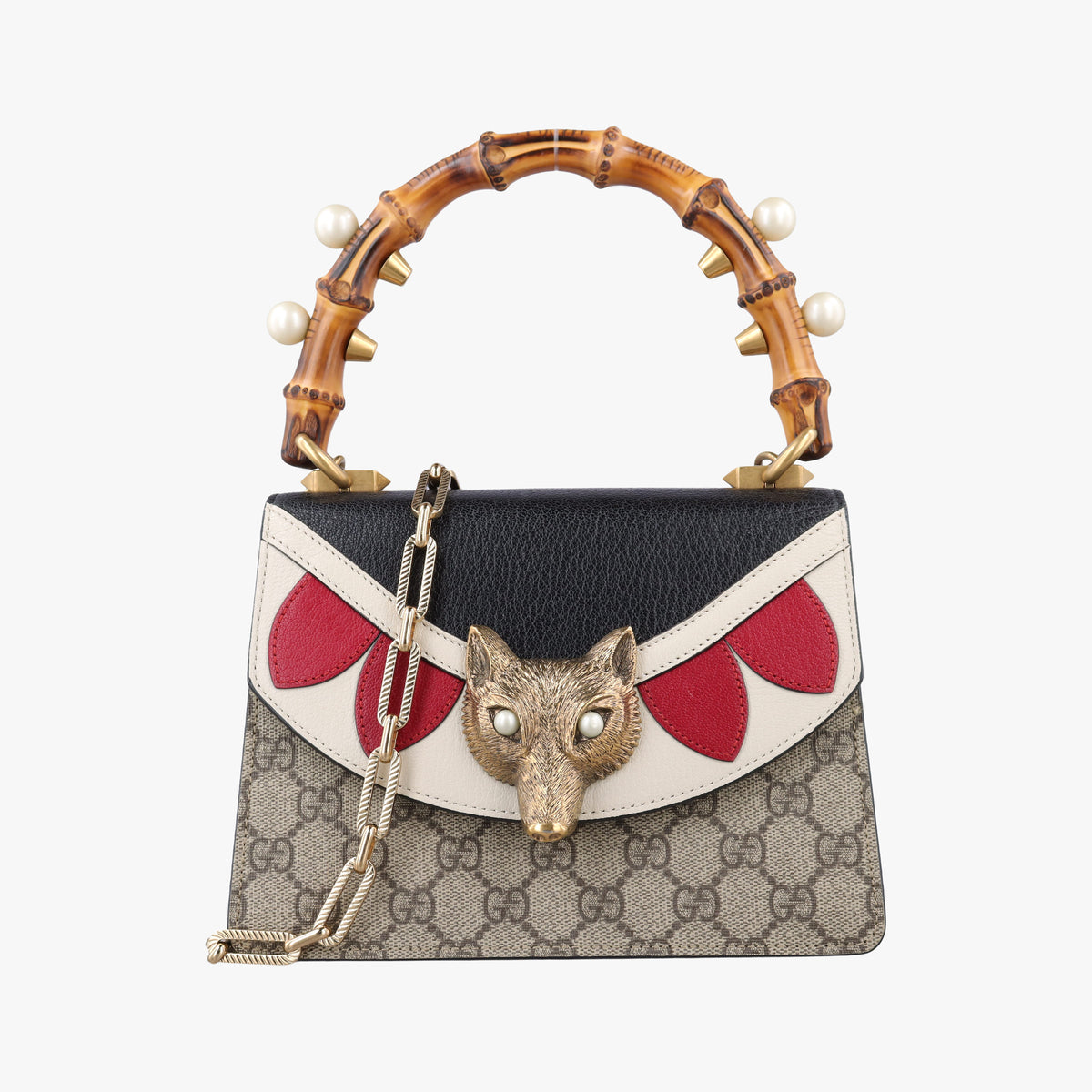 Vintage Gucci Fox Brooch Bamboo Beige×Multicolour PVC coated canvas×Leather 466428 shoulderbag | stylenewstar