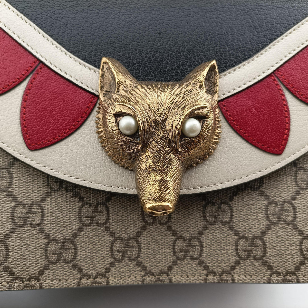 Vintage Gucci Fox Brooch Bamboo Beige×Multicolour PVC coated canvas×Leather 466428 shoulderbag | stylenewstar