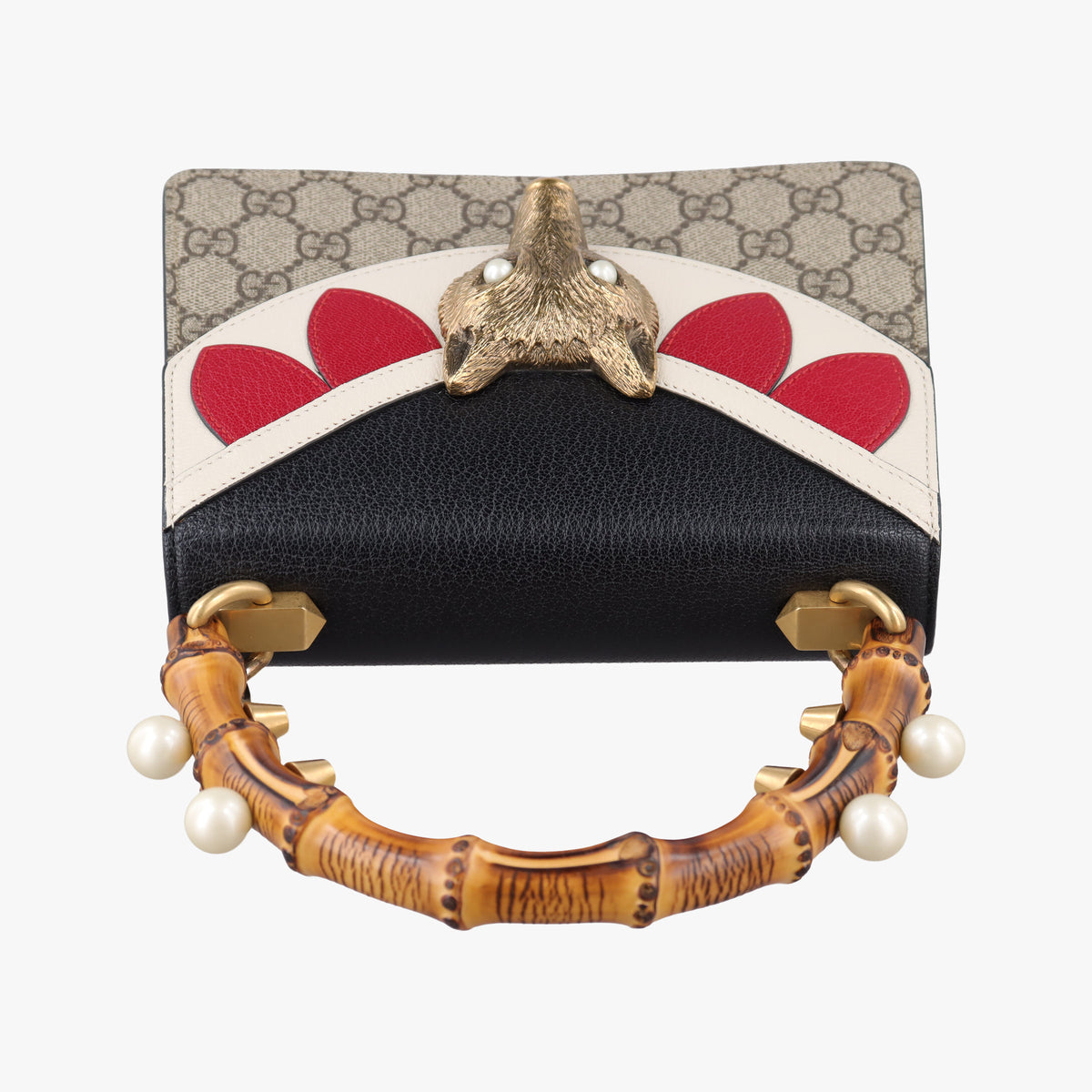 Vintage Gucci Fox Brooch Bamboo Beige×Multicolour PVC coated canvas×Leather 466428 shoulderbag | stylenewstar