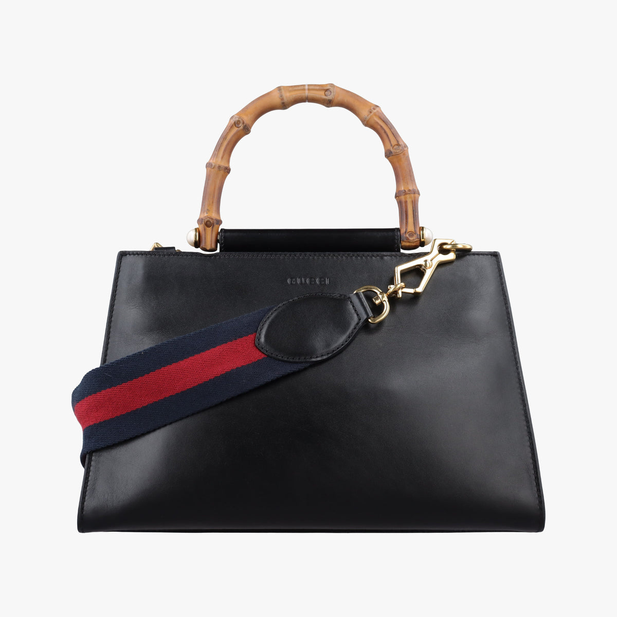 Pre-owned Gucci Bamboo Nymphaea Black Leather 459076 shoulderbag | stylenewstar