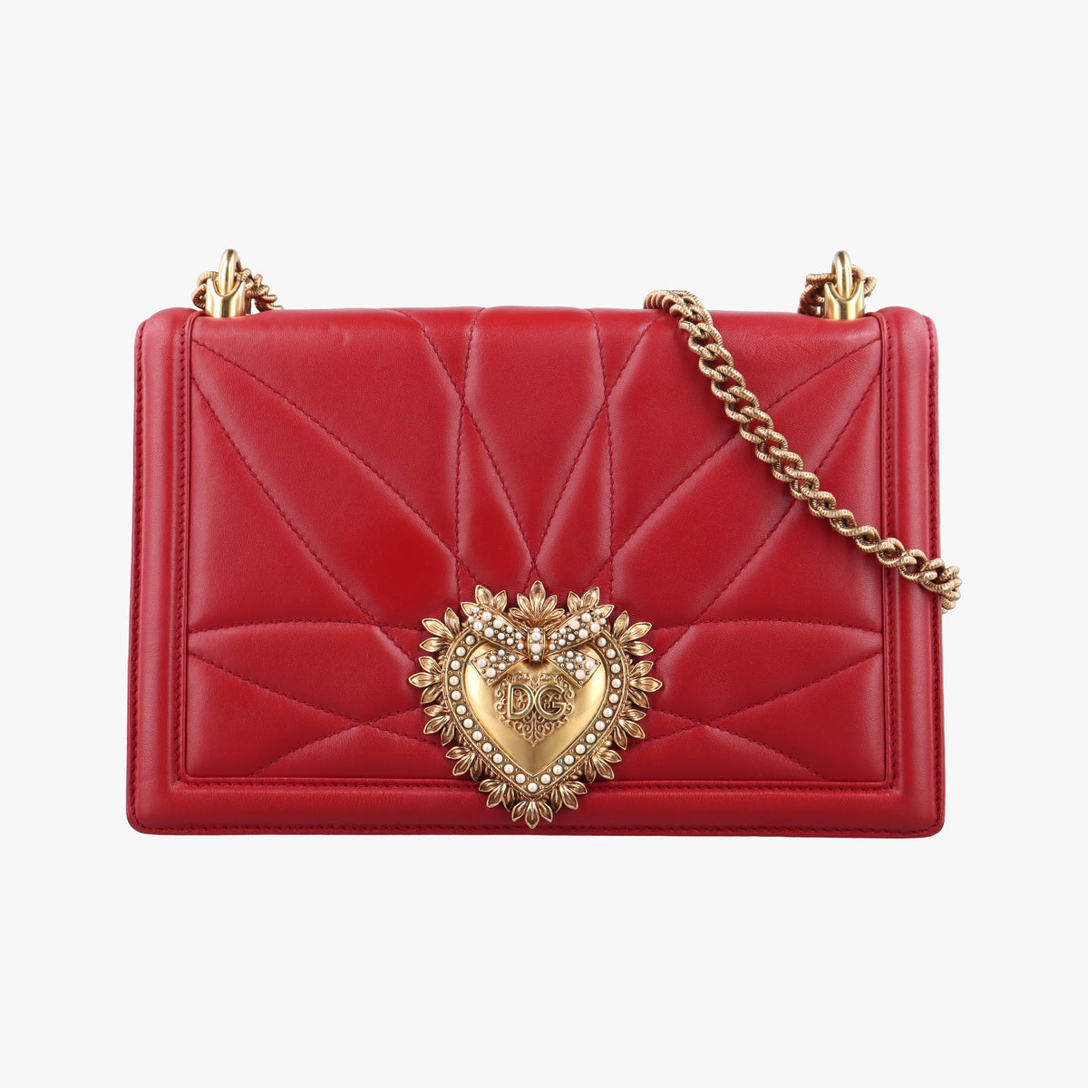 Pre-owned Dolce & Gabbana Devotion Red Leather  shoulderbag | stylenewstar