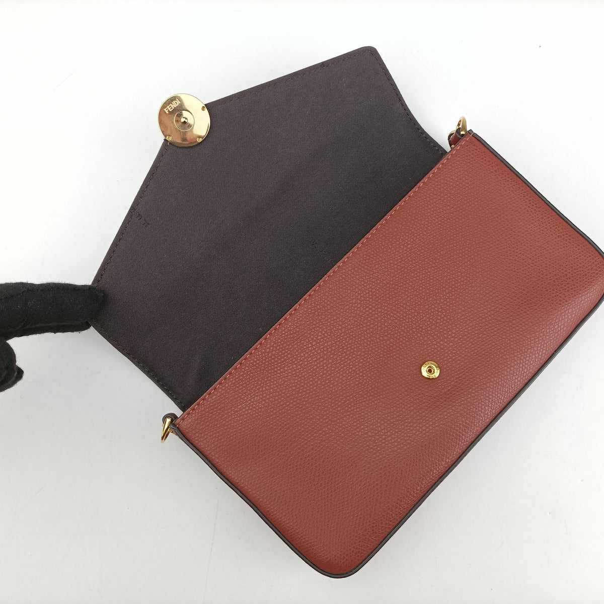 Pre-owned Fendi Kan I F Brown Leather 8BS032 shoulderbag | stylenewstar