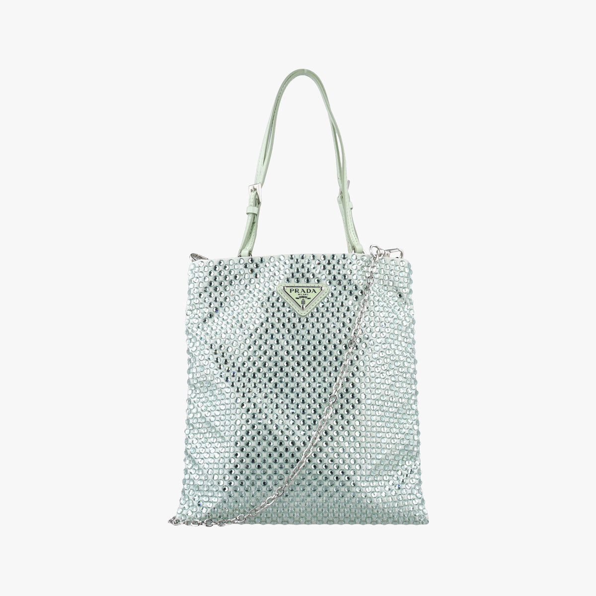 Vintage Prada Rosa Satin Crystal Mini Tote Green Rhinestone 1BA253 shoulderbag | stylenewstar