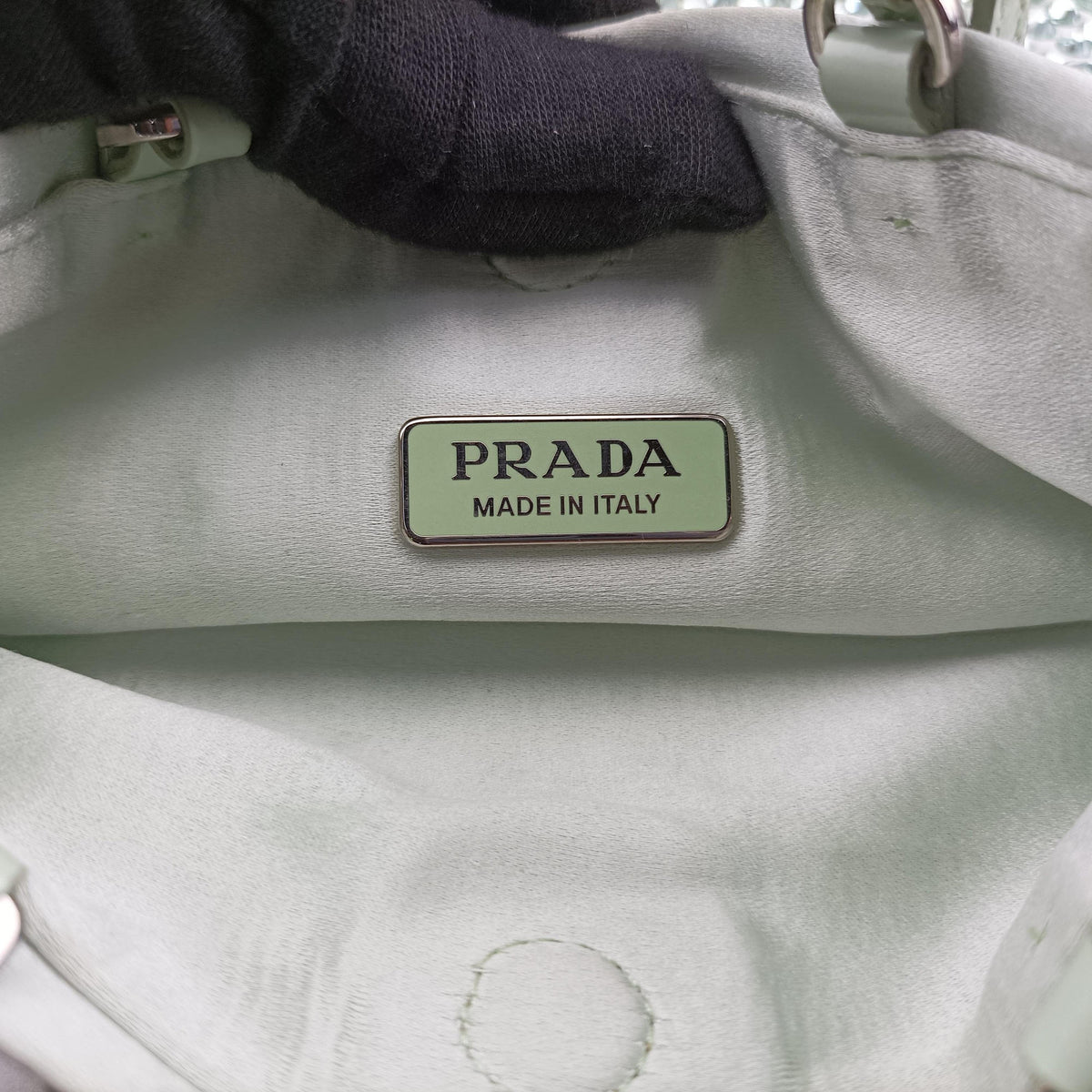 Vintage Prada Rosa Satin Crystal Mini Tote Green Rhinestone 1BA253 shoulderbag | stylenewstar